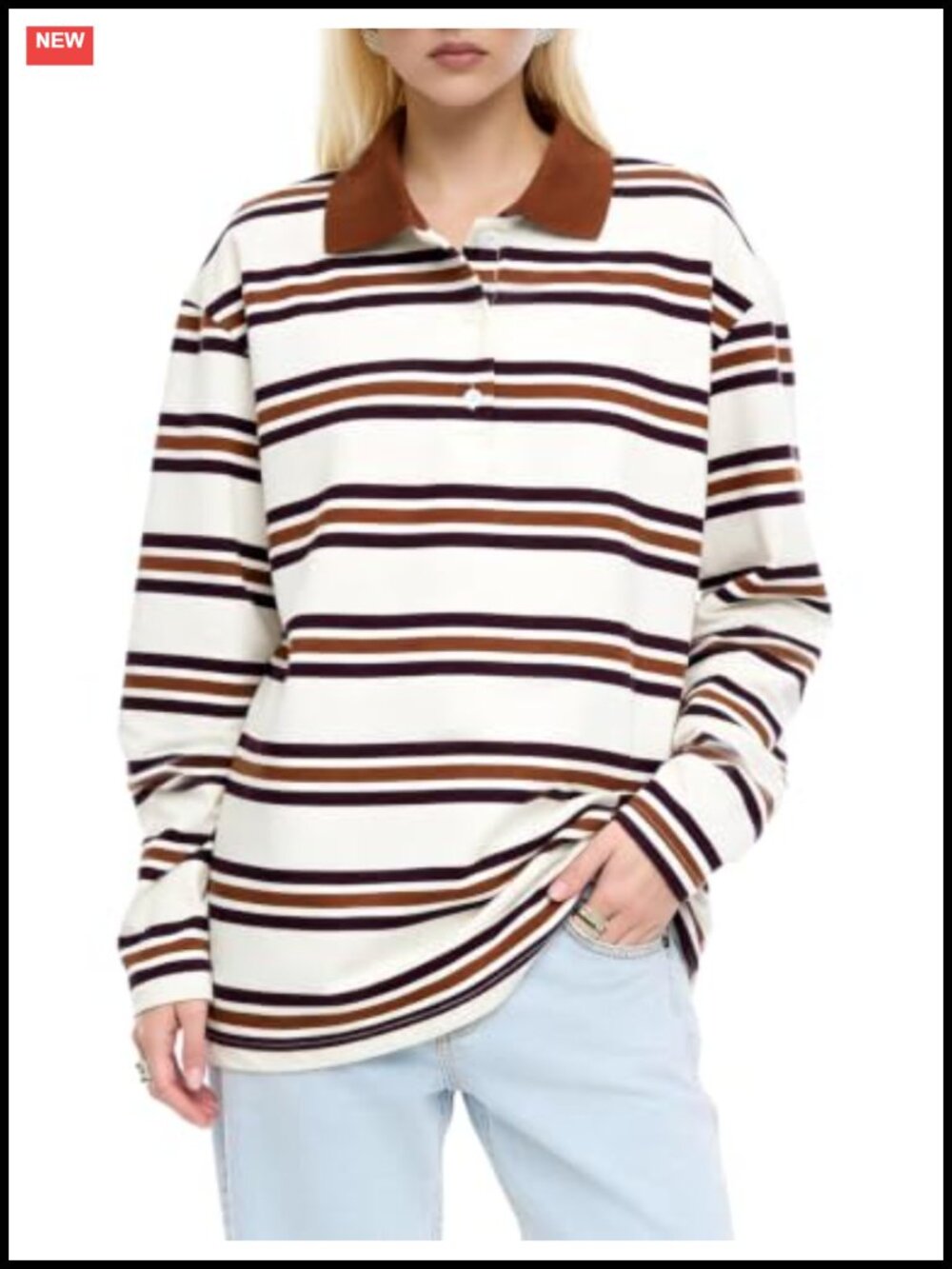 Women's Long Sleeve Rugby Polo Shirt Casual Y2K Cotton Spandex